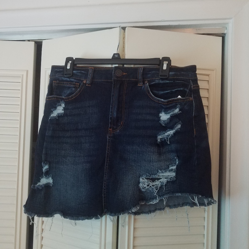 Distressed Denim Skirt